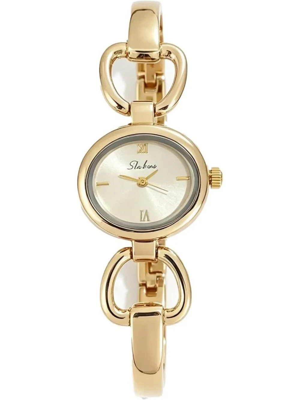 Women's Gold White Oval Bracelet Minimalist Analog Dress Elegant Wrist Watch